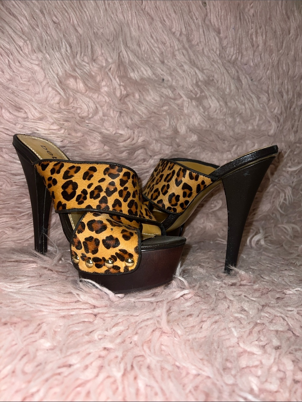 Bebe Leopard Print Platform Mule Heels – Size 6 – 5.5 inches